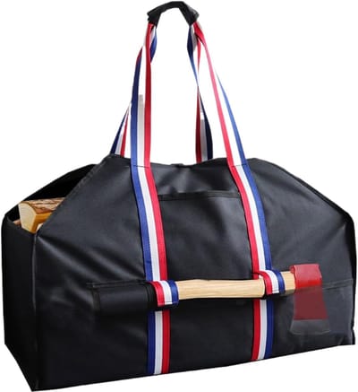 Brandhout Drager - Krantenwagen Zak - Hout Transport - Waterdichte Oxford Stof - 60 x 30 x 25 cm - Zwart
