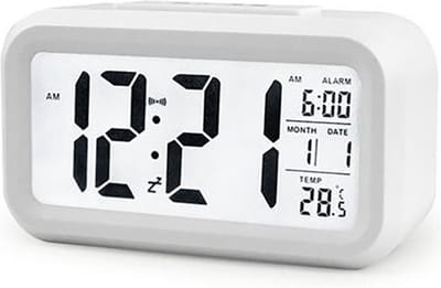 THAR Digitale Wekker - Alarm Klok met Temperatuur, Kalender, Snooze en LED Verlichting - Wit