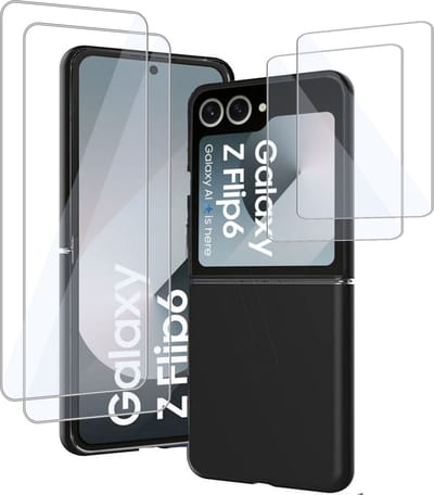 Geschikt voor Samsung Galaxy Z Flip 6 / Flip 7 FE - Hoesje + Screenprotector - Beschermglas Folie - GuardCover - Suède Case Zwart