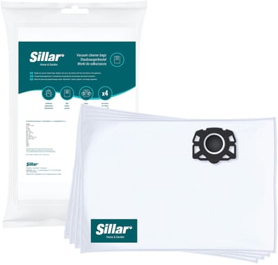 Sillar, stofzuigerzakken synthetisch - anti-allergeen, vervanging voor 6.959-130.0 2.863-314.0 KFI 357 - geschikt voor stofzuigers Karcher WD1 WD2 WD3 WD3.200 KWD1 KWD2 KWD3 SE4 SE4001 SE4002 - 4 stuks