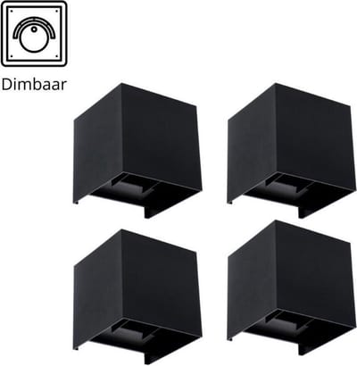 Proventa KUBUS Outdoor LED Muurlamp - Dimbaar - 4pack Wandlamp Zwart