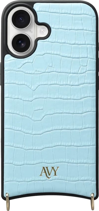 AVY Leren Hoesje geschikt voor Apple iPhone 17 | Compatibel met MagSafe | Leather Case | Back Cover | Haakjes voor koord | Croco Blauw
