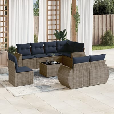 vidaXL - 9-delige - tuinbankset - met - kussens, - grijs - polyrotan