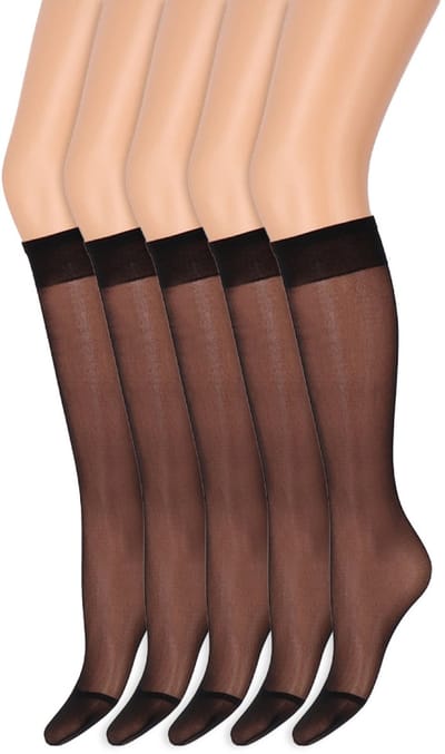 Kniekousen met soepele boord | Perfecte pasvorm | 20 denier | Merk: Marianne | Maat: One Size | Kleur: Zwart | 5 Paar