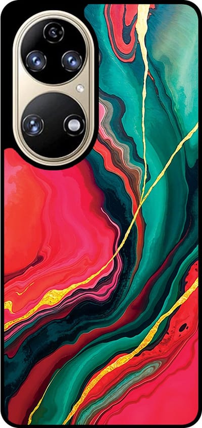 Smartphonica Telefoonhoesje Geschikt voor Huawei P50 met Rood Groen Marmer Opdruk - TPU Backcover Case Red Green Marble Design geschikt voor Huawei P50