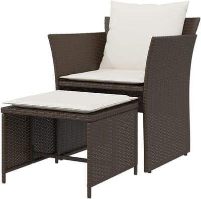 Tuinstoel met voetenbank - Balkonstoel Terrasstoel - Ontspannen in de tuin - Onderhoudsvriendelijk polyrotan - 69 x 58 cm - Bruin