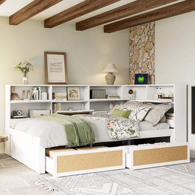Slaapbank 140x200 cm - met lade - kinderbed - met opbergruimte en oplaadpoort - wit - zonder matras