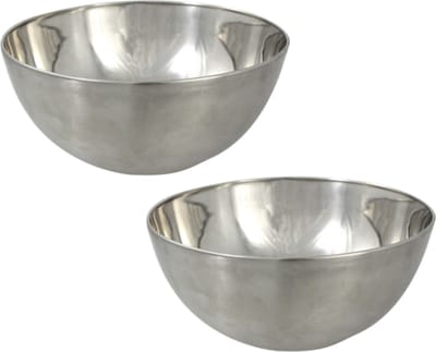 Svenska Living Salade/voedsel serveer schaal - 2x - mat zilver - RVS - D23 x H11 cm - Serveerschalen