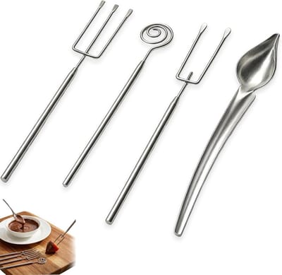 Set van 4 roestvrijstalen chocoladevorken voor chocolade decoratie, dips en bakgereedschap voor creatief bakken