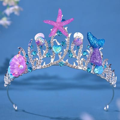 Dames Zeester Schelp Met Strass Kroon Zeemeermin Vis Kroon Oceaan Stijl Kostuum Haaraccessoires Prinses Verjaardagsfeest Tiara gray