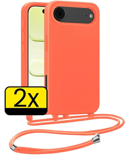 Hoesje Geschikt voor iPhone Air Hoesje Met Koord Siliconen Case - Hoes Geschikt voor iPhone Air Backcover Met Afneembaar Koord - Papaya - 2 Stuks