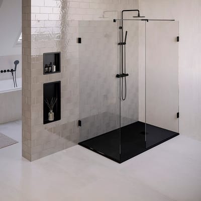 Brauer Douchebak Asteroid 90x160 incl. antislip en antibacterieel mineraalmarmer mat zwart