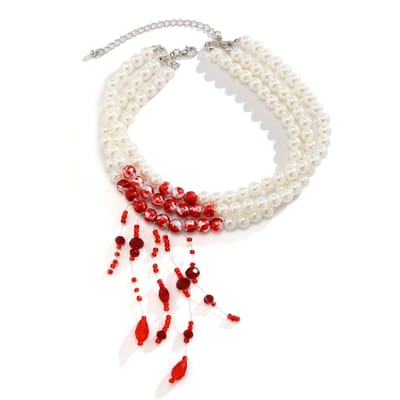 Hip Hop Meisjesstijl Kralenketting, Niche Persoonlijkheid Kwast Hanger, Halloween Sfeer Sleutelbeenketting Dames Accessoire rood