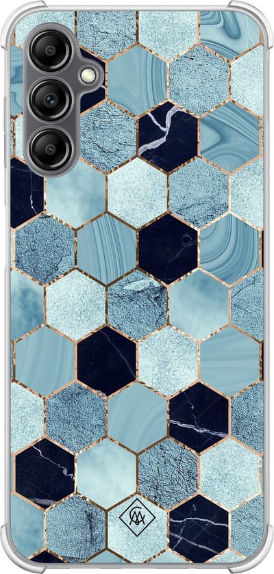 Casimoda® hoesje - Geschikt voor Samsung Galaxy A14 5G - Blue Cubes - Shockproof case - Extra sterk - TPU/polycarbonaat - Blauw, Transparant