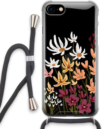 Case Company® - Hoesje met koord geschikt voor iPhone SE 2020 hoesje met Koord - Painted wildflowers - Telefoonhoesje met Zwart Koord - Bescherming aan alle Kanten en Over de Schermrand