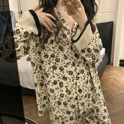 Damespyjama Nieuwe Herfst Lente Lange Mouw Zachte Nachtkleding Set Gestreept cartoon pyjama Vrouw Huis Nachtkleding Set Vest XXL