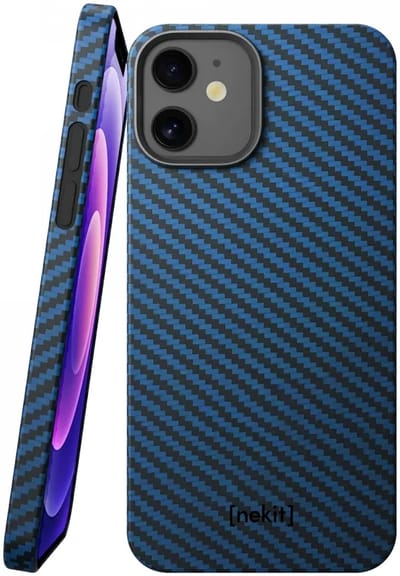 NEKIT Fiber Hoesje Geschikt voor Apple iPhone 12 / 12 Pro - Compatibel met MagSafe - High-tech Kevlar Aramidevezels 1500D - Back Cover Ultra Dun - Blauw