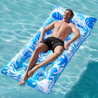 Opblaasbaar Zwembad Vlotter - Luchtbed Zwembad - Ontspannen in water - Ingebouwde hoofdsteun - 173 x 84 cm - Blauw
