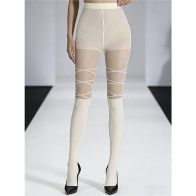 1 / 2 Paires Collants Transparents Faux Bandage pour Femmes Bas Extensibles Noir & Blanc L white