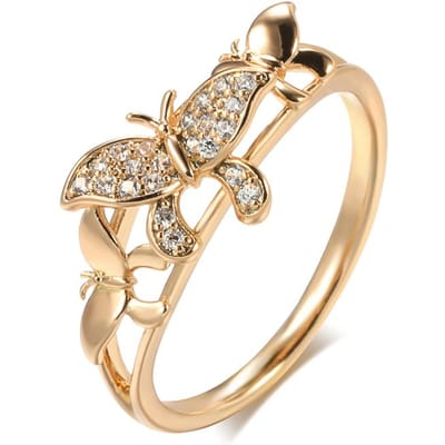 Bagues Papillon Couleur Or Rose Pour Femmes Micro Incrustation à la Cire Zircon Naturel Bague Mode Quotidienne Bijoux Fins Nouveau 11