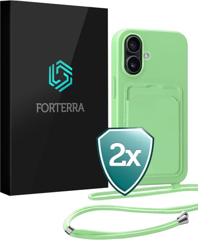 Hoesje Geschikt voor iPhone 16 Plus Pashouder Case Siliconen Hoes Met Koord - Hoes Geschikt voor iPhone 16 Plus Met Telefoonkoord Hoesje Back Cover Met Pasjeshouder - Groen - 2 PACK