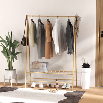 REDOM - Kledingrek Met Schoenenrek En Haken - Vrijstaand - Voor Hal Of Slaapkamer - Bamboe - Naturel - 116 x 43,5 x 160 cm