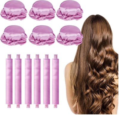 Haar Krul Set - Zonder Hitte Krullen - Zelf Haar Stijlen - Antislip Satijn - 6 Stuks - Roze