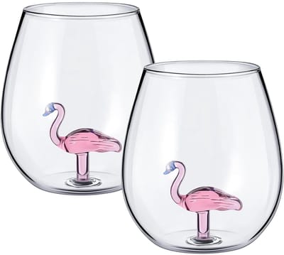 Dailygoods - Wijnglas, 2 stuks 500 ml helder flamingo copa-glas voor keuken, witte drinkbekers voor restaurants, witte champagneglazen voor bruiloft, feest en jubileum (roze, transparant)