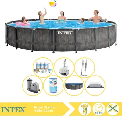 Intex Prism Frame Greywood Zwembad - Opzetzwembad - 549x122 cm - Inclusief Onderhoudspakket, Filter en Zwembad Stofzuiger