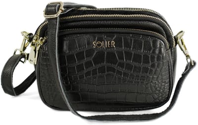 Solier FL59 AMORIA crossbodytas dames – kleine leren schoudertas met rits – zwart