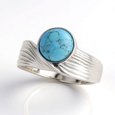Cavill - Zilveren ring 925 met 1,15 ct turkoois cabochon - Moderne Amerikaanse turquoise - Ronde edelsteen ring dames
