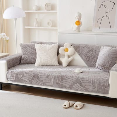 Korte Pluche Bladeren Bankmat Verdikken L-Vorm Bankhoezen voor Woonkamer Antislip Stofdichte Bankbeschermer Effen Kleur Bankmat 70x70cm 1pcs