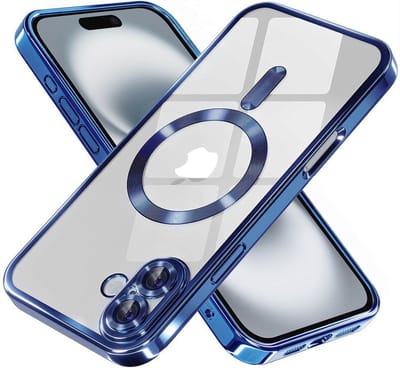 Hoesje geschikt voor Apple iPhone 16 Plus - Techsuit Luxury Crystal Back Cover - Geschikt voor MagSafe - Transparant/Donkerblauw