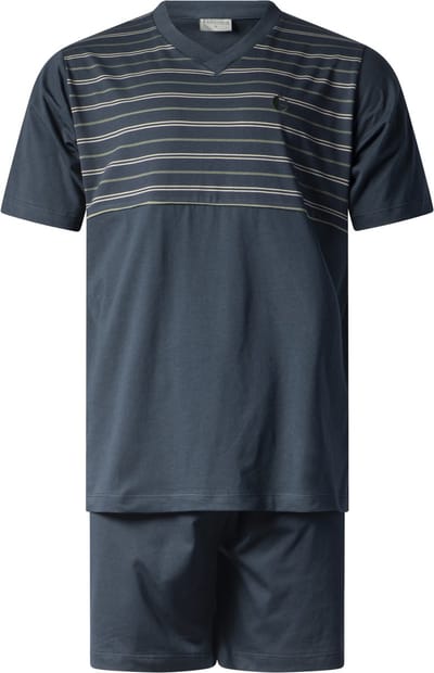 Gentlemen - heren shortama 114285 - heren pyjama kort - 100% katoen - V-hals - donkerblauw met groen - maat M
