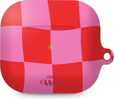 xoxo Wildhearts hoesje geschikt voor AirPods 3 - Drunk In Love - Ook als telefoonhoesje verkrijgbaar - schokbestendige case - koptelefoonhoesje - Matte afwerking - Beschermhoes met print - golvende blokjes - roze / rood