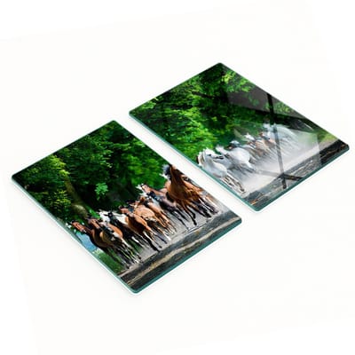Decoratieve glazen snijplanken voor in de keuken met galopperende paarden, 2x40x52 cm
