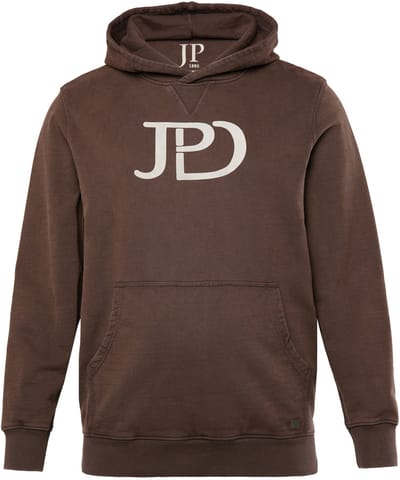 JP 1880 - Heren - Hoodie borstprint capuchon kangoeroezak - Dennenbruin - Maat 6XL