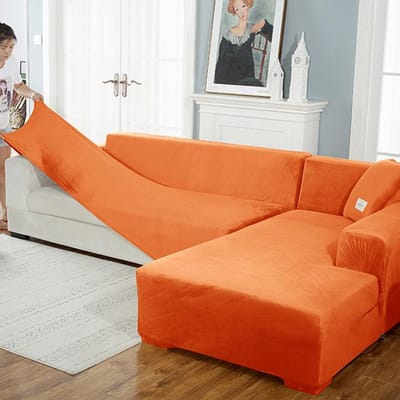 Fluwelen bankhoes Luxe L-vorm banken hoes effen kleur hoekbankhoezen fauteuil anti-stof elastische hoes huisdiervriendelijk 1seater 90-140cm