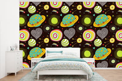 Behang - Fotobehang Patronen - Ruimte - Planeten - Jongens - Kinderen - Kids - Breedte 345 cm x hoogte 220 cm
