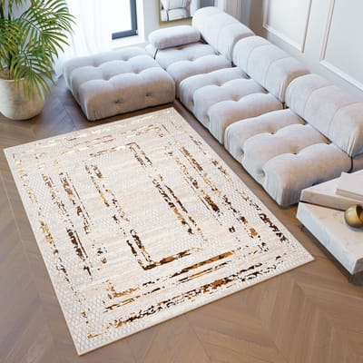 Tapiso Golden Vloerkleed Tapijt Beige Modern Woonkamer Maat- 160x230