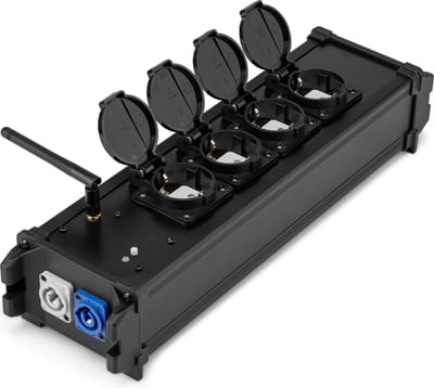 PD Connex PSB50 stroomverdeler met Powercon IN/OUT naar 4x Schuko connector en Draadloze DMX - Zwart