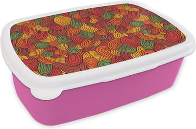 Broodtrommel Roze - Lunchbox - Brooddoos - Abstract - Boho - Patronen - Herfst - 18x12x6 cm - Kinderen - Meisje