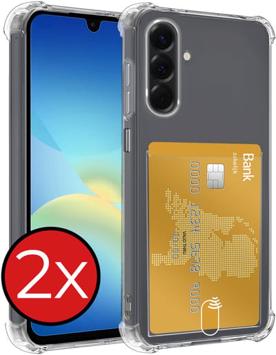 Hoesje - 2 Stuks - Geschikt voor Samsung Galaxy A26 - Met Pashouder en Kaarthouder - Telefoon Hoes Shockproof - Back Cover - Siliconen Case - Shock Proof - Pasjes Houder - Telefoonhoes - Transparant