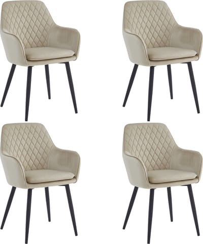 Colenis® - Laura Eetkamerstoel - Set Van 4 - Beige - Velvet - Design - Industrieel - Met armleuning