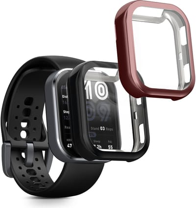 kwmobile 2x smartwatch hoes geschikt voor Amazfit Bip 6 hoesje - Siliconen sporthorloge cover - Activity tracker case in zwart / metallic roze