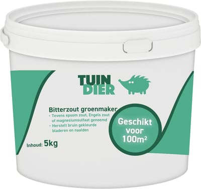 Bitterzout groenmaker | Magnesiumsulfaat | Epsom zout | Engels zout | In handige bewaaremmer | 5.000 gram | 5 kilogram | TUIN-DIER