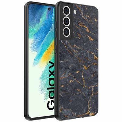 Geschikt voor Samsung Galaxy S21 FE Telefoonhoesje met Grijs Goud Marmer Opdruk - TPU Backcover Case Grey Gold Marble Design - Zwart - Smartphonica geschikt voor Samsung Galaxy S21 FE