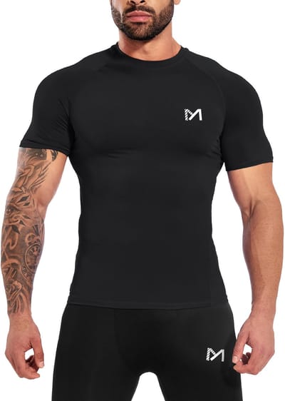 MEETYOO Sport Tanktop Heren - Sportkleding Man -Compressieoverhemden voor heren korte mouwen Workout -shirt - T-Shirt Heren - Fitnesskleding - Jongens Kleding voor Fitness, CrossFit & Gym -Zwart-XL
