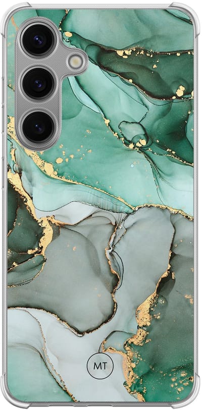 Hoesje (shockproof) geschikt voor Samsung Galaxy S24 - Marble Design - Extra sterke case - TPU/polycarbonaat - Marmer - Grijs, Groen, Transparant