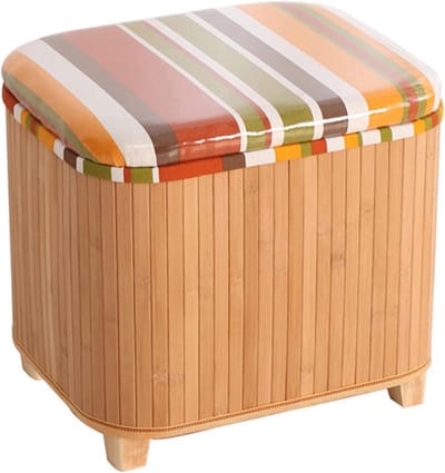 Opberg Poef - Voetenbankje - Woonkamer Inrichting - Natuurlijk Bamboe - 32cm - Beige Bruin